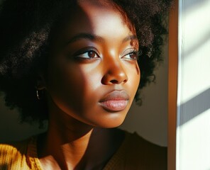 Fashionable Woman with Curly Hair in Natural Light