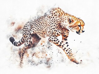 Wall Mural - a cheetah is running through the air, with its tail trailing behind it. concept of speed and freedom