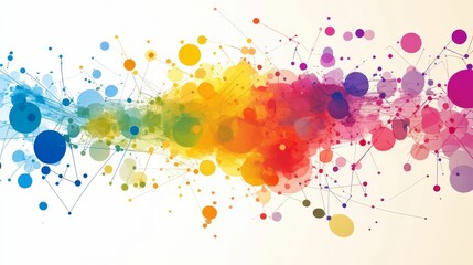 Connected colorful circles and lines with white background.