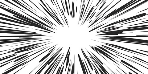 Wall Mural - dynamic black and white comic pop art background with converging lines creating a sense of movement