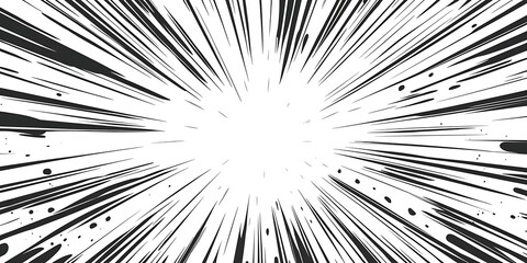 Wall Mural - dynamic black and white comic pop art background with converging lines creating a sense of movement