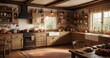 © Chanchai - Cozy farmhouse kitchen with Thanksgiving-themed baking and cooking decorations, seasonal spices, classic recipes, autumnal baking