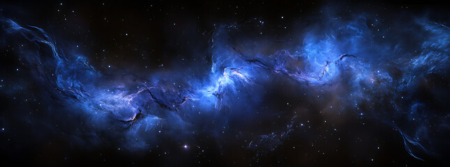 Starry sky, Milky Way, black background, blue and purple tones, panoramic view of the universe.