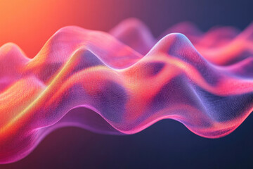 Poster - Abstract vibrant pink and orange wave, digital rendering of flowing particles forming a dynamic, ethereal landscape.