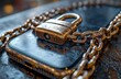 © typepng - Blocked smartphone. The smartphone is secured with a chain and lock, representing restricted access to the software