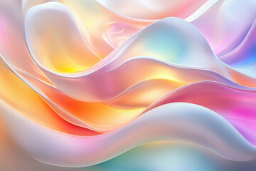 Aufkleber - Abstract pastel waves flow smoothly, creating a dreamy, iridescent, and colorful background.
