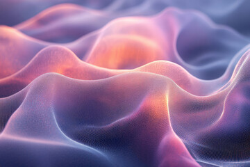 Poster - Abstract digital landscape with soft, undulating waves in pastel pink, purple, and orange hues.