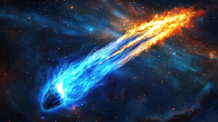 Wall Mural - spectacular cosmic impact scene with a blazing meteorite trailing blue plasma creating a massive exp