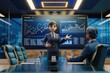 © Vibudhaart - A 3D animated businesswoman presents financial data and market trends to a colleague in a modern boardroom.
