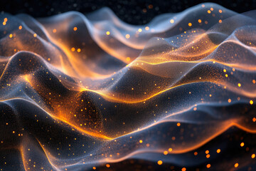 Aufkleber - Abstract wavy background with glowing particles, dark and luminous, digital art.