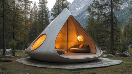 Poster - Mountain retreat Illuminated concrete shelter