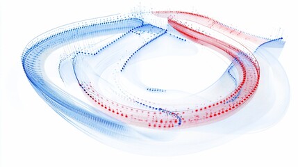 Wall Mural - abstract swirling data flow; red blue tech; white background; digital illustration