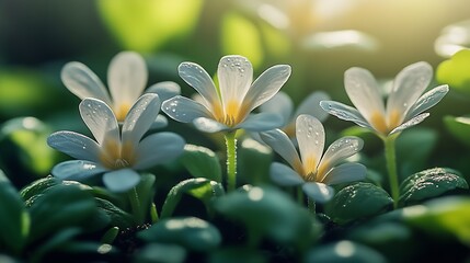 Aufkleber - Delicate White Crocus Flowers Covered in Morning Dew Under Soft Light : Generative AI