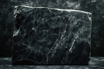 Aufkleber - A dark, rough-hewn stone slab stands against a textured black backdrop.