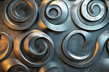 Poster - Abstract metallic background with swirling circular patterns, textured surface.