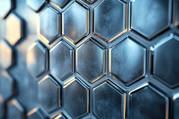Poster - Abstract image of a metallic hexagonal grid, showcasing a futuristic and technological design.