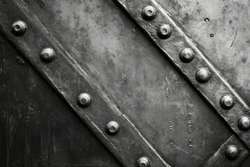 Poster - Grunge metallic texture with diagonal metal stripes and rivets, a dark and industrial backdrop.