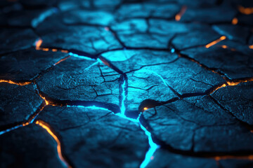 Aufkleber - Glowing blue cracks in dark stone surface, resembling a futuristic or fantasy landscape.