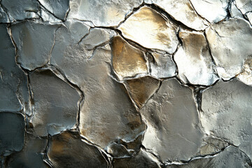 Aufkleber - Abstract metallic texture with cracked, gray and gold surface resembling stone or rock formations.