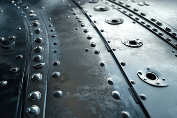 Poster - Close-up of riveted metallic surface showing texture and details of industrial design.