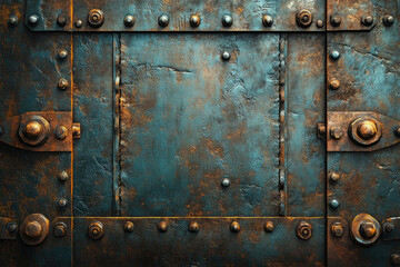 Poster - Rustic metal texture with rivets and bolts, showing age and wear.