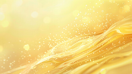 Aufkleber - Golden liquid flowing in abstract waves with bubbles on a vibrant yellow backdrop