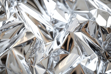 Fototapete - Abstract image of crumpled silver foil, reflecting light and creating a textured, metallic surface.