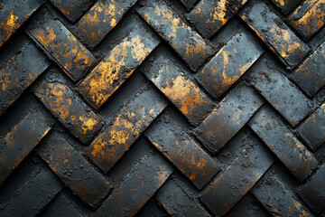 Aufkleber - Dark, textured herringbone pattern with gold accents; grunge, industrial design.