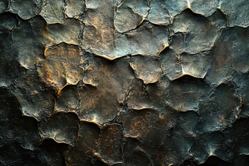 Poster - Dark, textured bronze surface with irregular, cracked pattern resembling ancient stone or metal.
