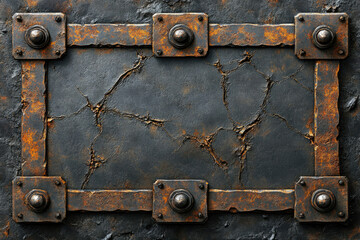 Poster - Rusty metal frame with cracked texture; grunge, industrial design background.