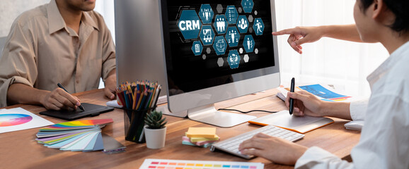 Aufkleber - Customer relationship management system on brisk computer for CRM business and enterprise