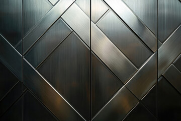 Poster - Dark metallic surface with geometric, diagonal lines creating a modern and luxurious textured pattern.