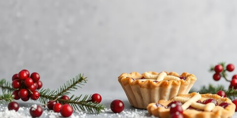 Closeup of a delicious cranberry pie on a sleek gray background, dessert, pastry