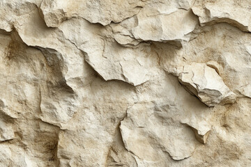 Aufkleber - Close-up of a rough, textured, light beige rock surface with many cracks and crevices.