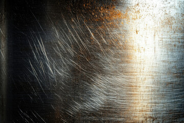 Poster - Scratched metallic surface with rust and varying tones, showing wear and texture.