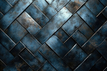 Poster - Dark blue metallic texture with a woven pattern, showing signs of wear and rust.