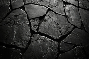 Poster - Dark, cracked stone texture, abstract background, monochrome, irregular shapes, rough surface.