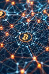 Fototapete - Bitcoin cryptocurrency symbol growing on digital circuit board with glowing nodes