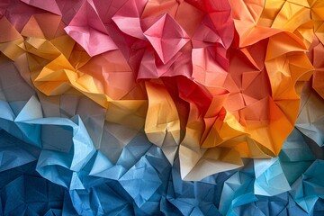 Fototapete - Colorful and textured abstract background of folded paper with a seamless transition of colors from blue to red