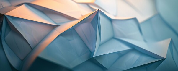 Fototapete - Abstract geometric origami shapes background forming an irregular surface with interesting light and shadow