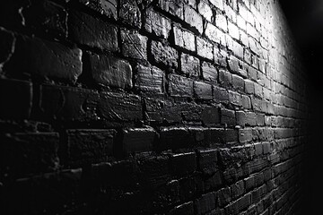 Aufkleber - Black brick wall texture background lit by dramatic spotlight creating contrast