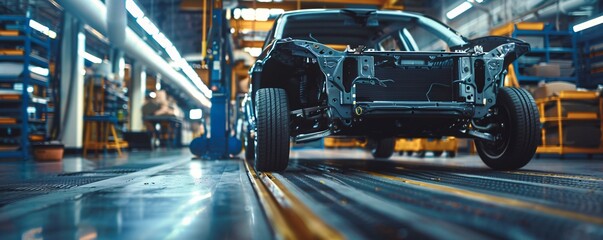 Poster - Car body is moving on the assembly line in a car factory