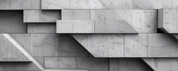 Poster - Abstract architectural details created by geometric concrete shapes protruding from a wall
