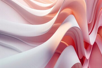 Fototapete - Modern minimal background with pink and white wavy shapes