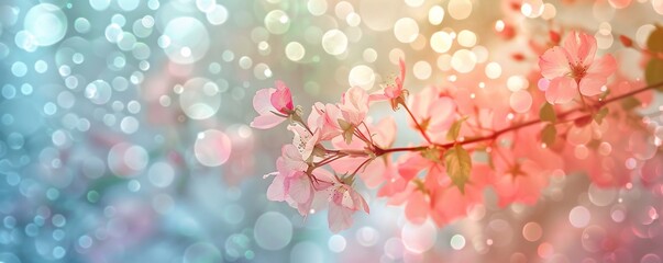 Poster - Beautiful apple tree branch with pink flowers blooming on a sunny spring day with soft fokus and bokeh effect