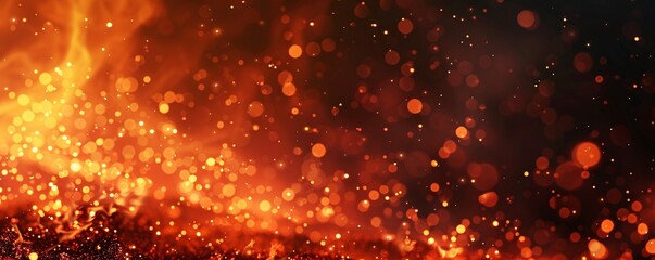 Poster - Fiery explosion with glowing particles and bokeh effect on abstract background