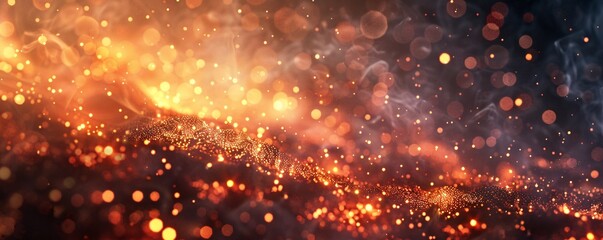 Fototapete - Fiery abstract landscape with flowing golden particles
