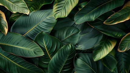 Poster - Stunning natural pattern of large, vibrant green leaves with deep green hues