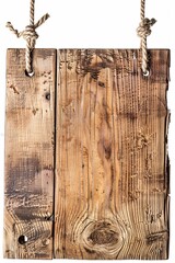 Aufkleber - Aged wooden sign suspended by rope against white backdrop