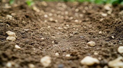 Cultivated soil, seeds sown, garden bed, spring planting, agriculture